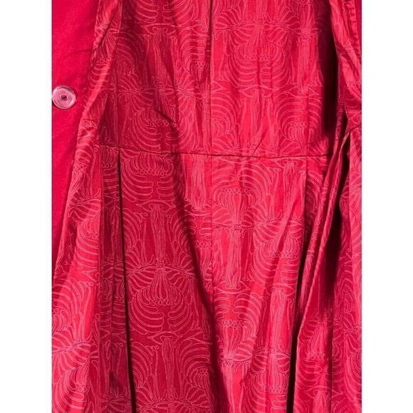 TULLE Anthropologie Red midi length skirted pea coat trench retro sz small - Picture 5 of 6